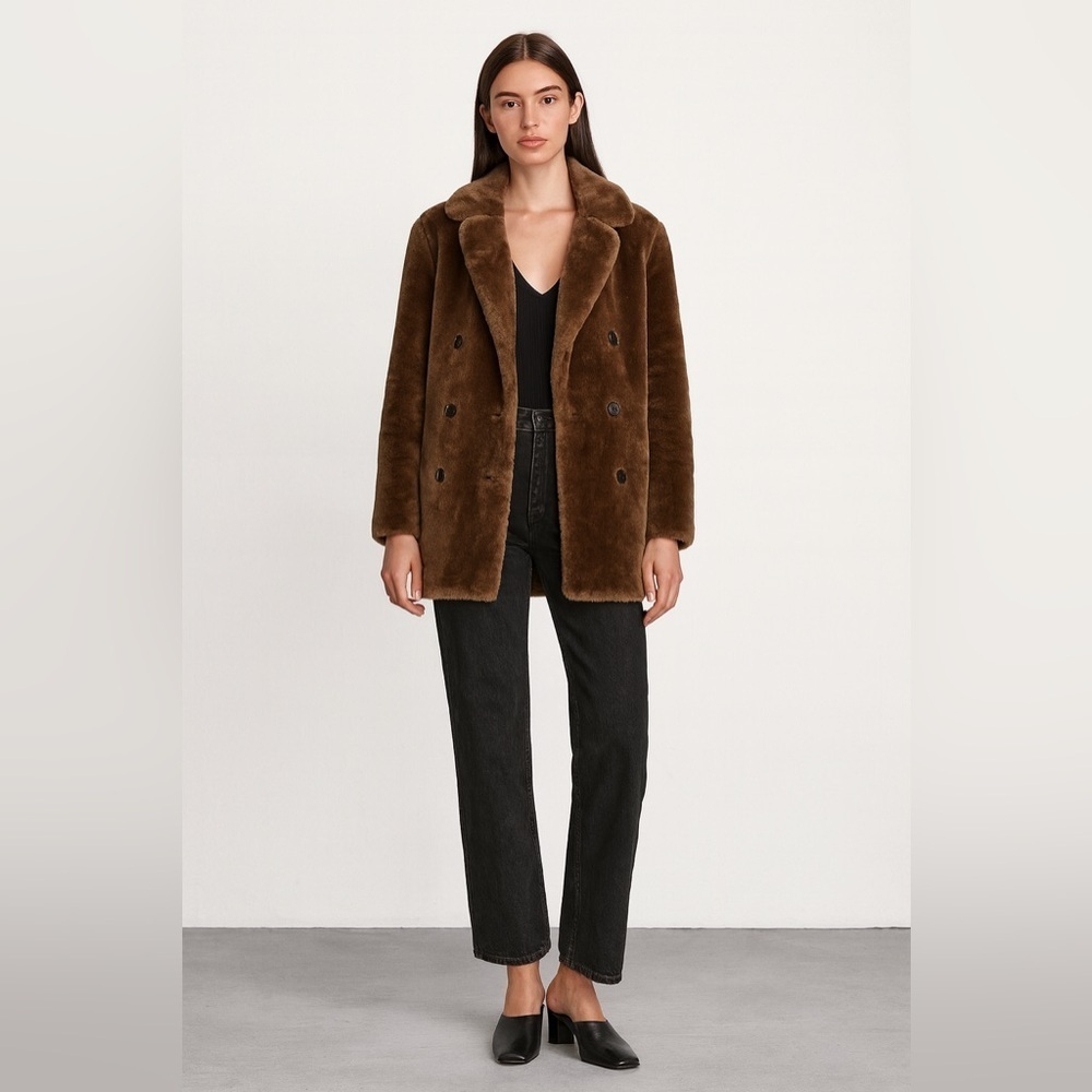 New with tags J. Crew brown faux fur double breasted coat. Size XS - Picture 1 of 9